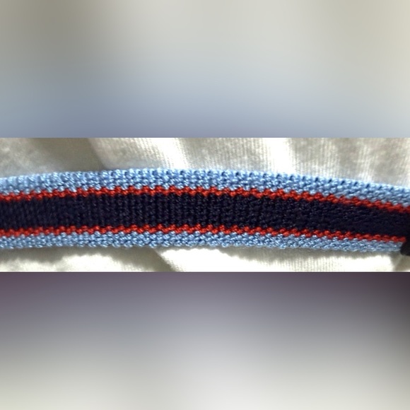 Tory burch Crab Clasp Striped Webbing Skinny Elastic Belt Blue Red - Picture 7 of 16